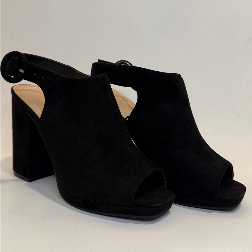 PRIMARK Black Peep Toe Block Heel Sandals Heels